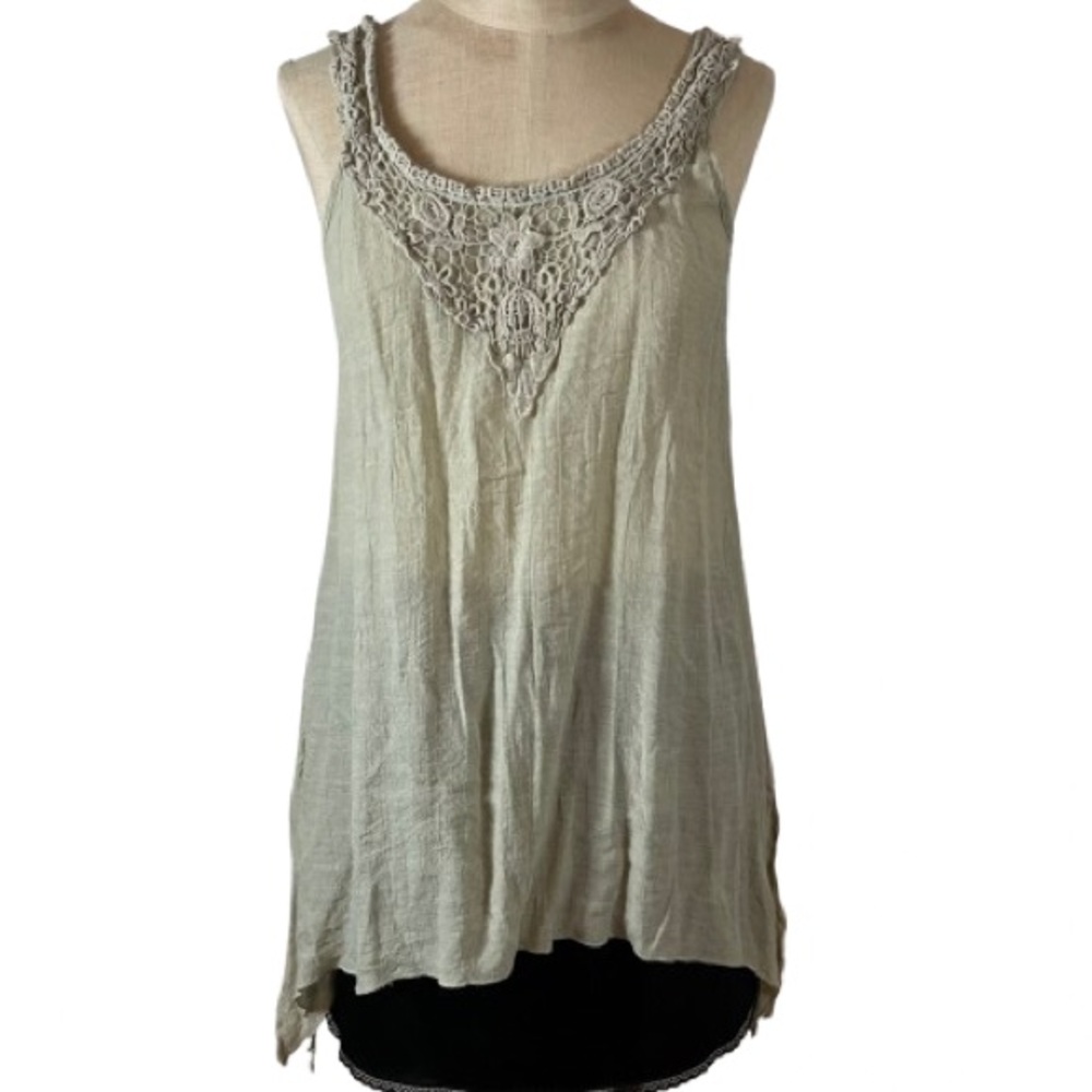 Spence Elegant Lace Trimmed Beige Women's Top medium boho festival fairycore